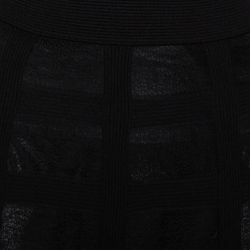 Alexander McQueen Black Patterned Silk Knit Midi Skirt M For Sale 5