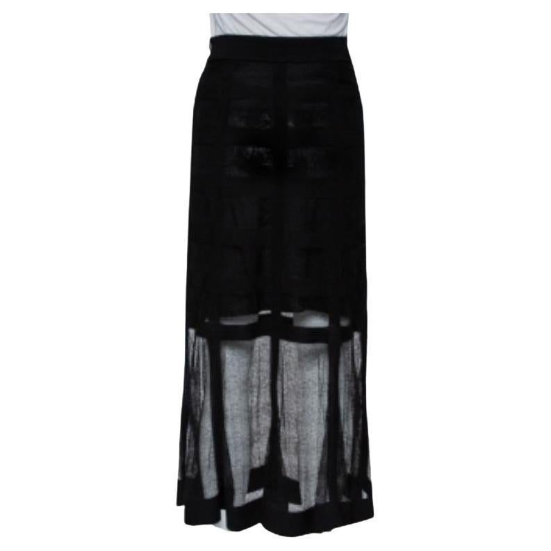 Alexander McQueen Black Patterned Silk Knit Midi Skirt M For Sale