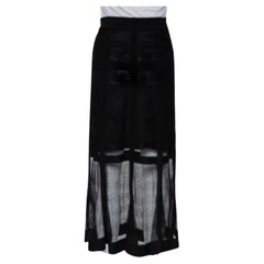 Alexander McQueen Black Patterned Silk Knit Midi Skirt M