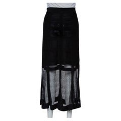 Alexander McQueen Black Patterned Silk Knit Midi Skirt M