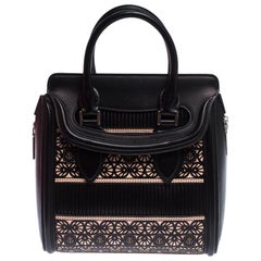 Alexander McQueen Black/Peach Laser Cut Leather East West Heroine Tote