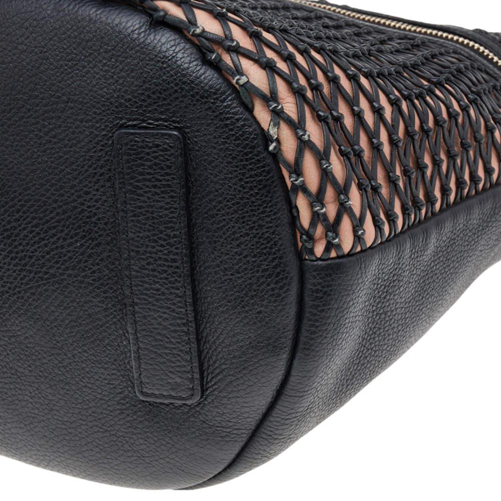 Alexander McQueen Black/Peach Woven Detail Leather Skull Bucket Bag For Sale 5