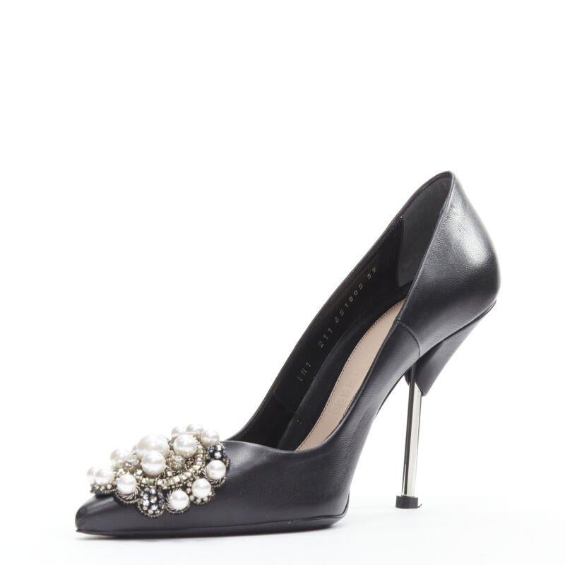 Women's ALEXANDER MCQUEEN black pearl metal embellished stiletto pumps EU39 US9 For Sale