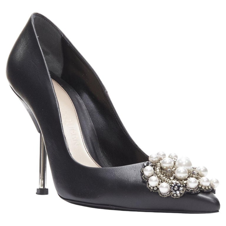 ALEXANDER MCQUEEN Womens Black Embellished Padded Square Toe Stiletto Slip On Heeled