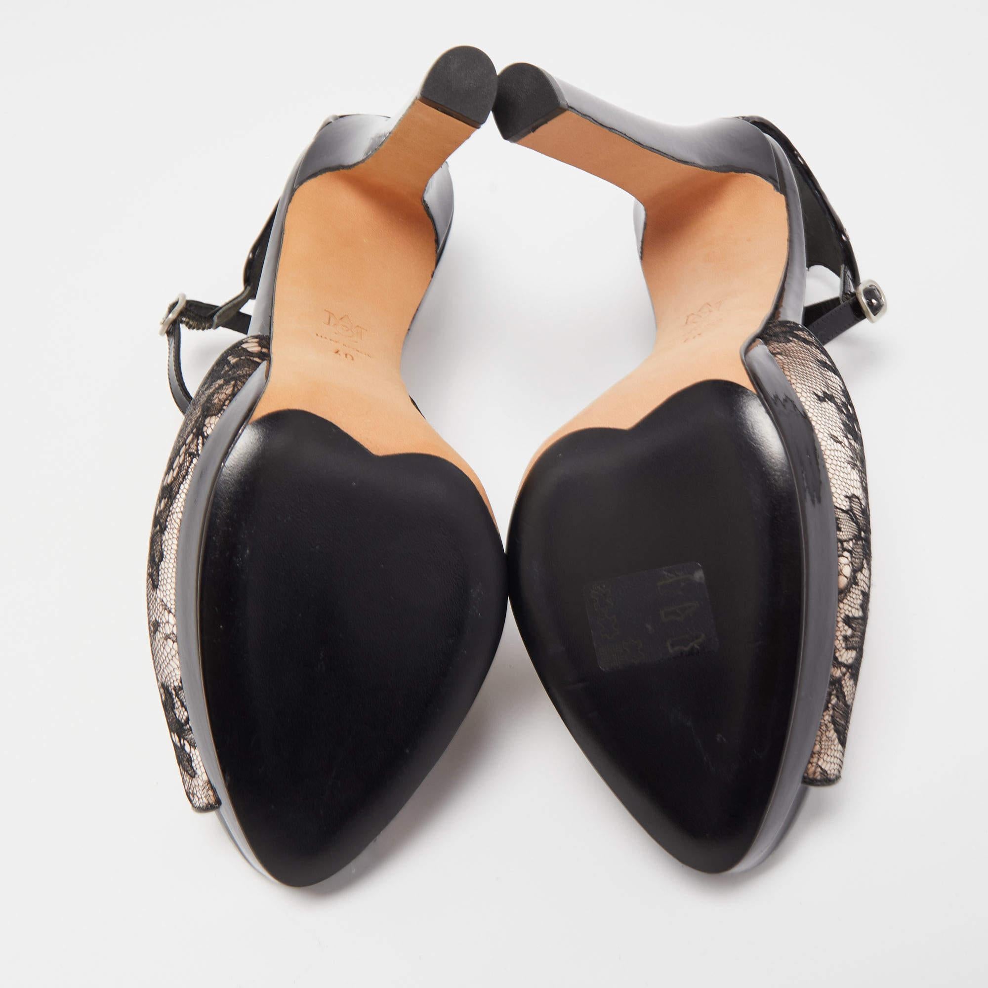 Alexander McQueen Black/Pink Lace and Satin Peep Toe Platform Ankle Strap Sandal 1