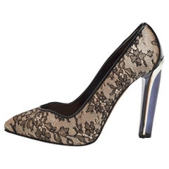 Alexander McQueen Black/Pink Lace and Satin Pointed Toe Pumps Size 38.5