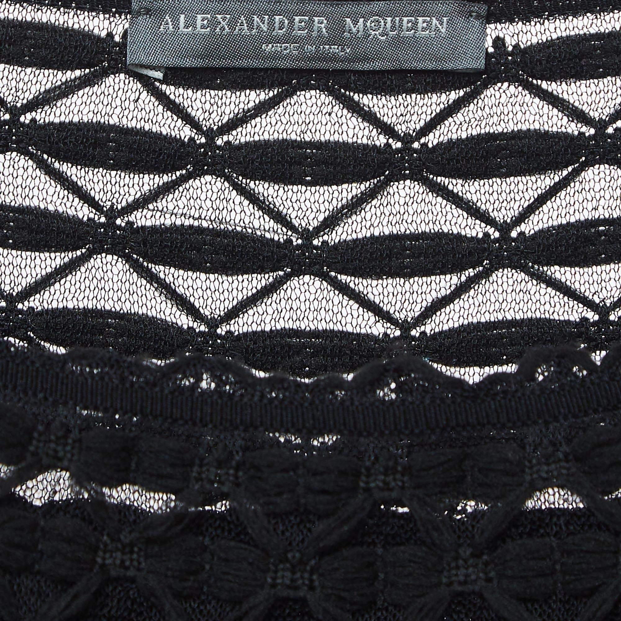 Women's Alexander McQueen Black/Pink Stretch Tulle Off Shoulder Midi Dress S For Sale