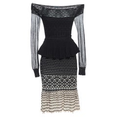 Alexander McQueen Black/Pink Stretch Tulle Off Shoulder Midi Dress S