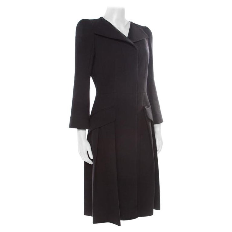 Alexander McQueen Black Pleated Coat Dress M at 1stDibs