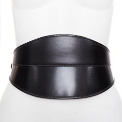 ALEXANDER MCQUEEN black polished leather hard overstitched corset waist belt 26"