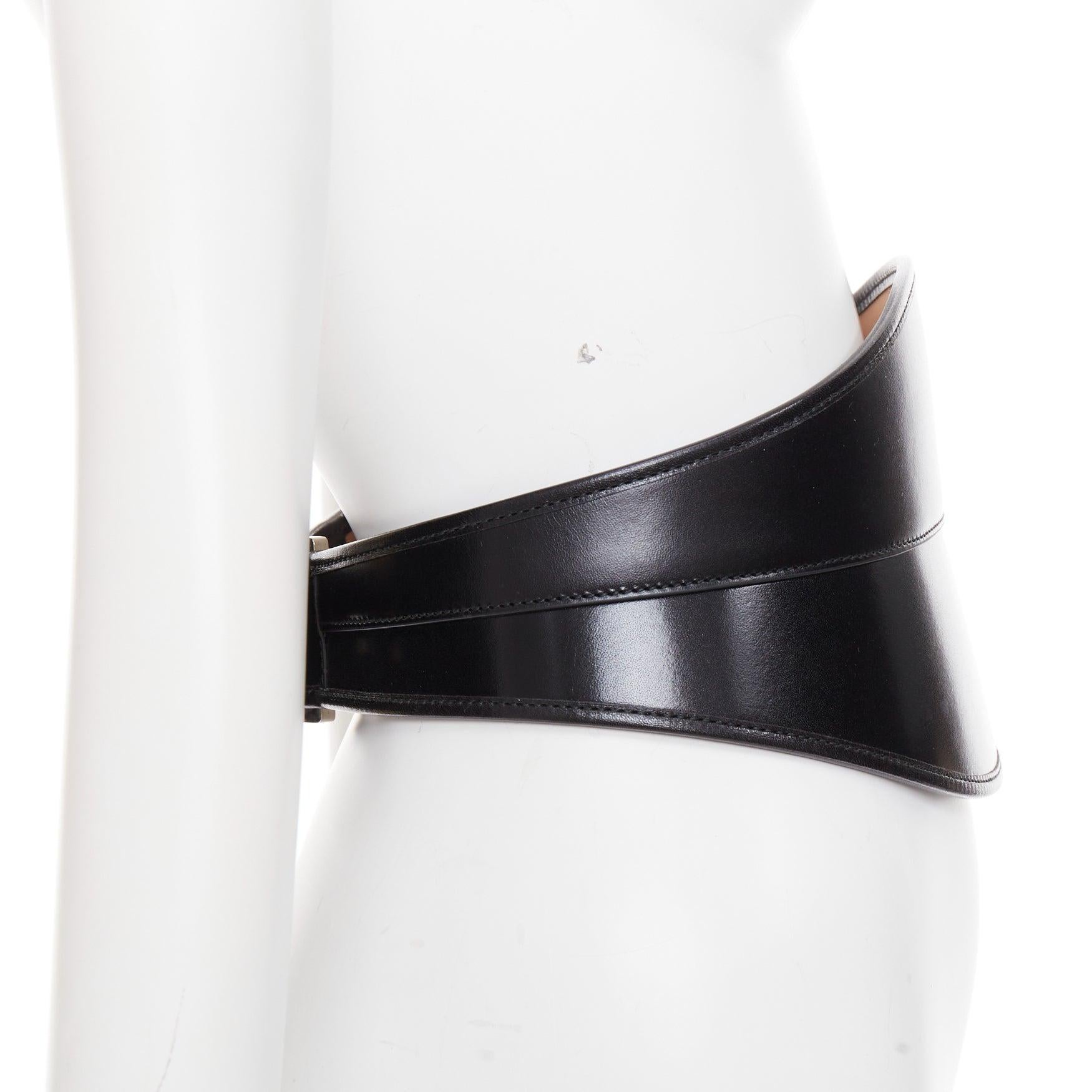 Noir Alexander McQueen - Ceinture corset en cuir noir poli et surpiqué 26
