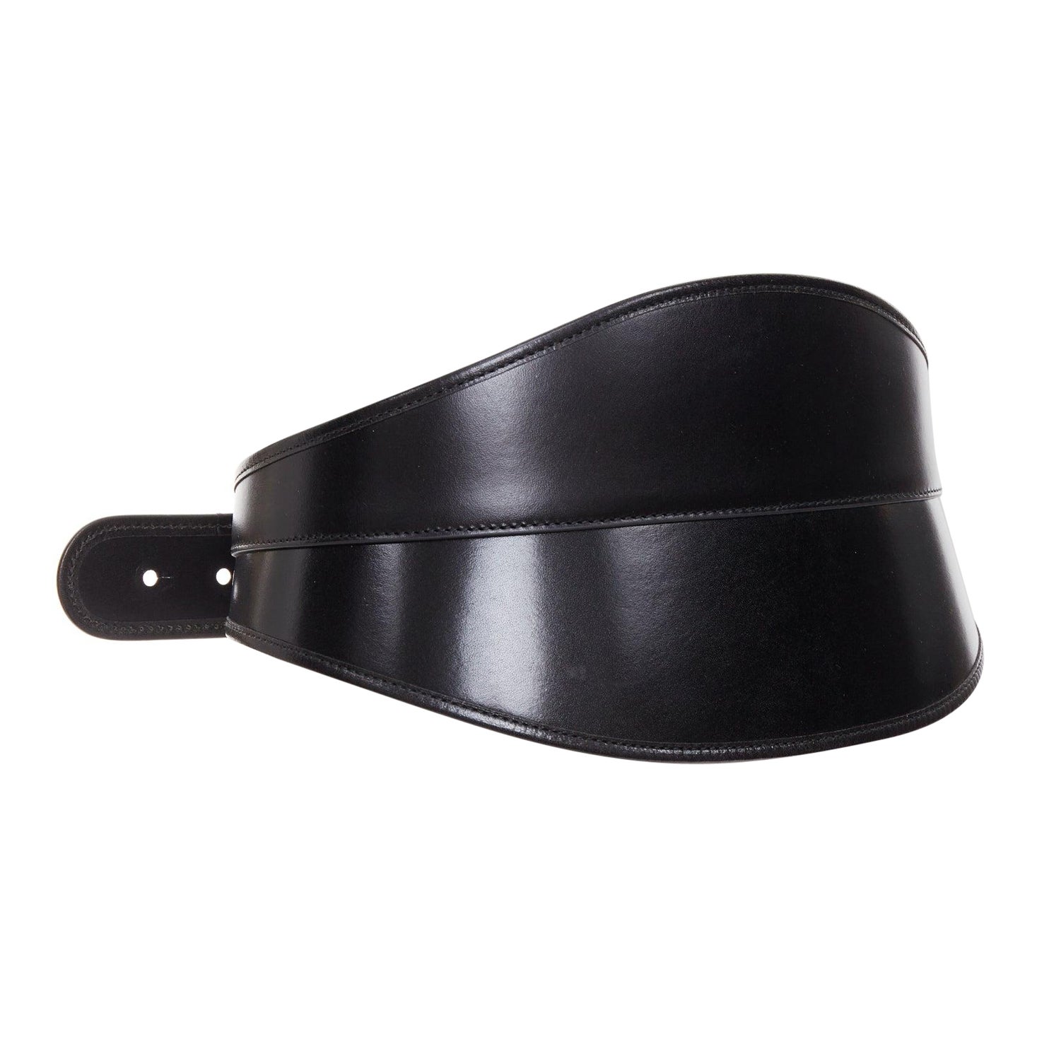 Alexander McQueen - Ceinture corset en cuir noir poli et surpiqué 26". en vente