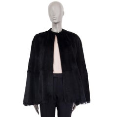 ALEXANDER MCQUEEN black RABBIT FUR Cape Jacket 42 M