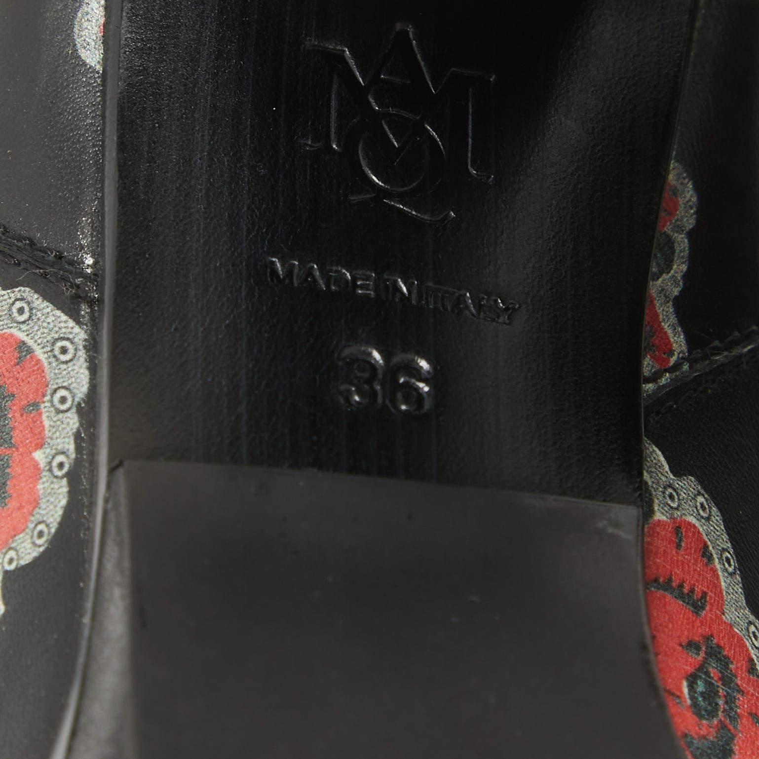 Alexander McQueen Black/Red Floral Print Leather Studded Ankle Boots Size 36 For Sale 4