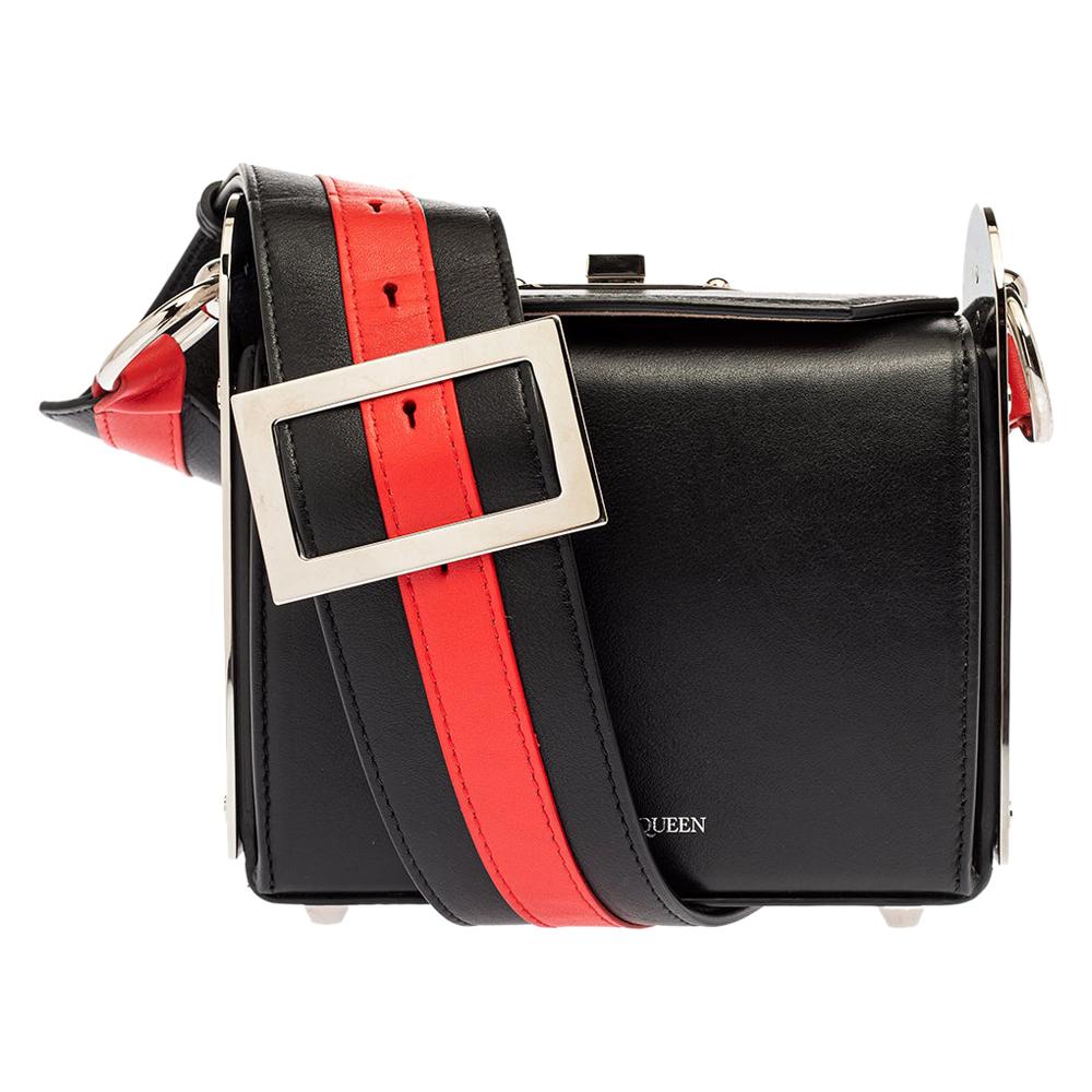 Alexander McQueen Black/Red Leather Box 16 Shoulder Bag