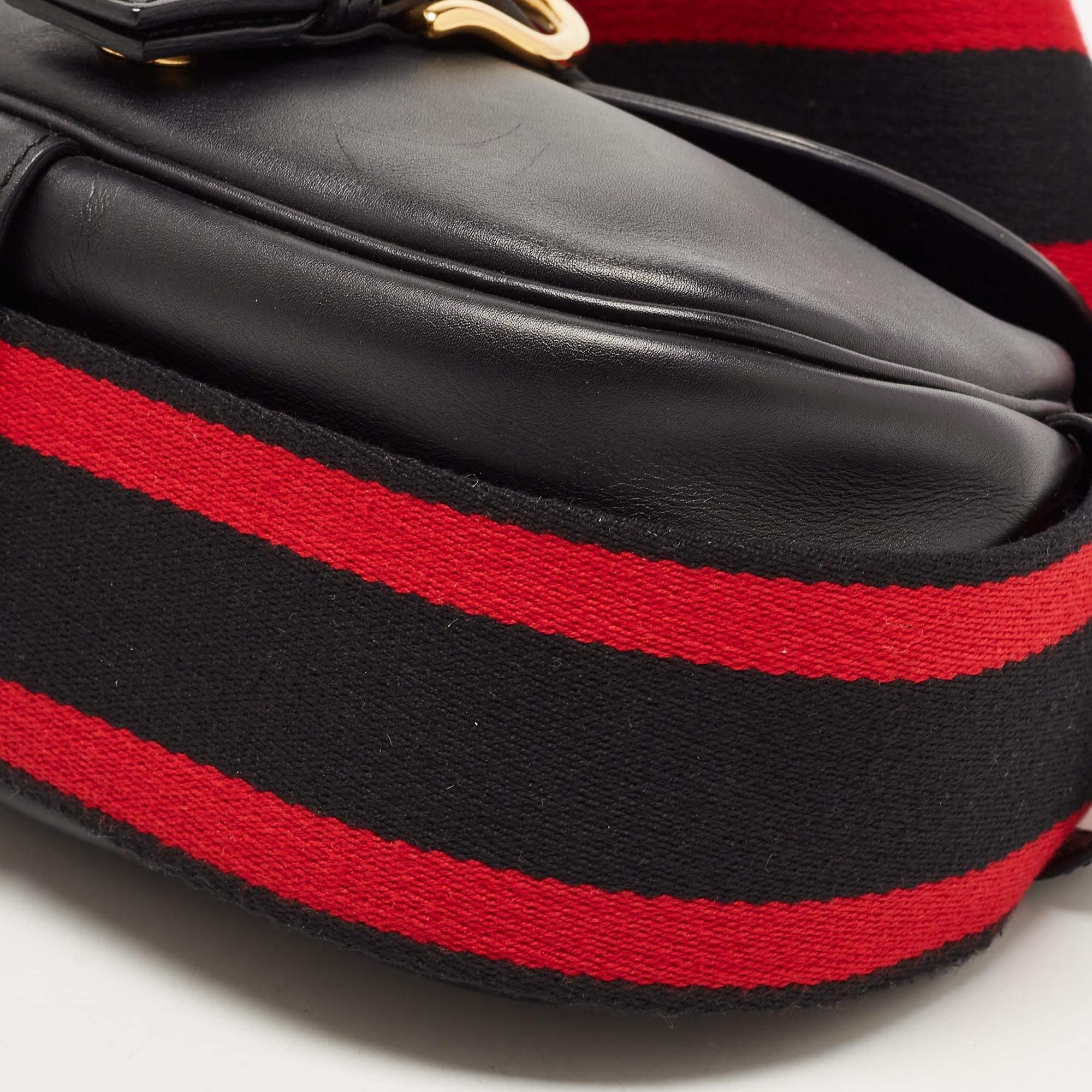 Alexander McQueen Black/Red Leather Buckle Flap Crossbody Bag 6