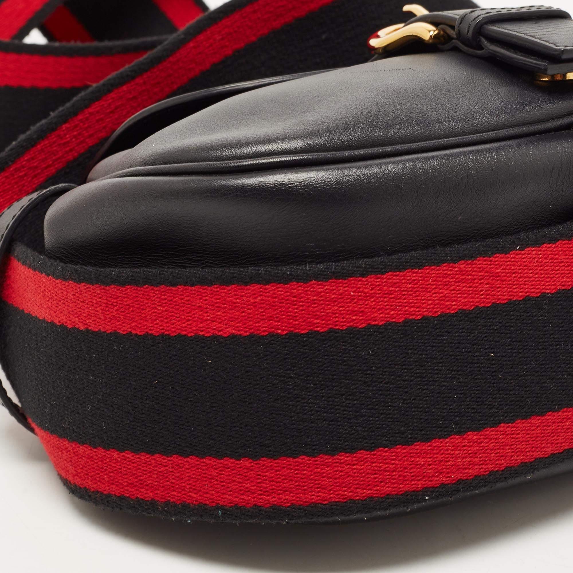 Alexander McQueen Black/Red Leather Buckle Flap Crossbody Bag 3