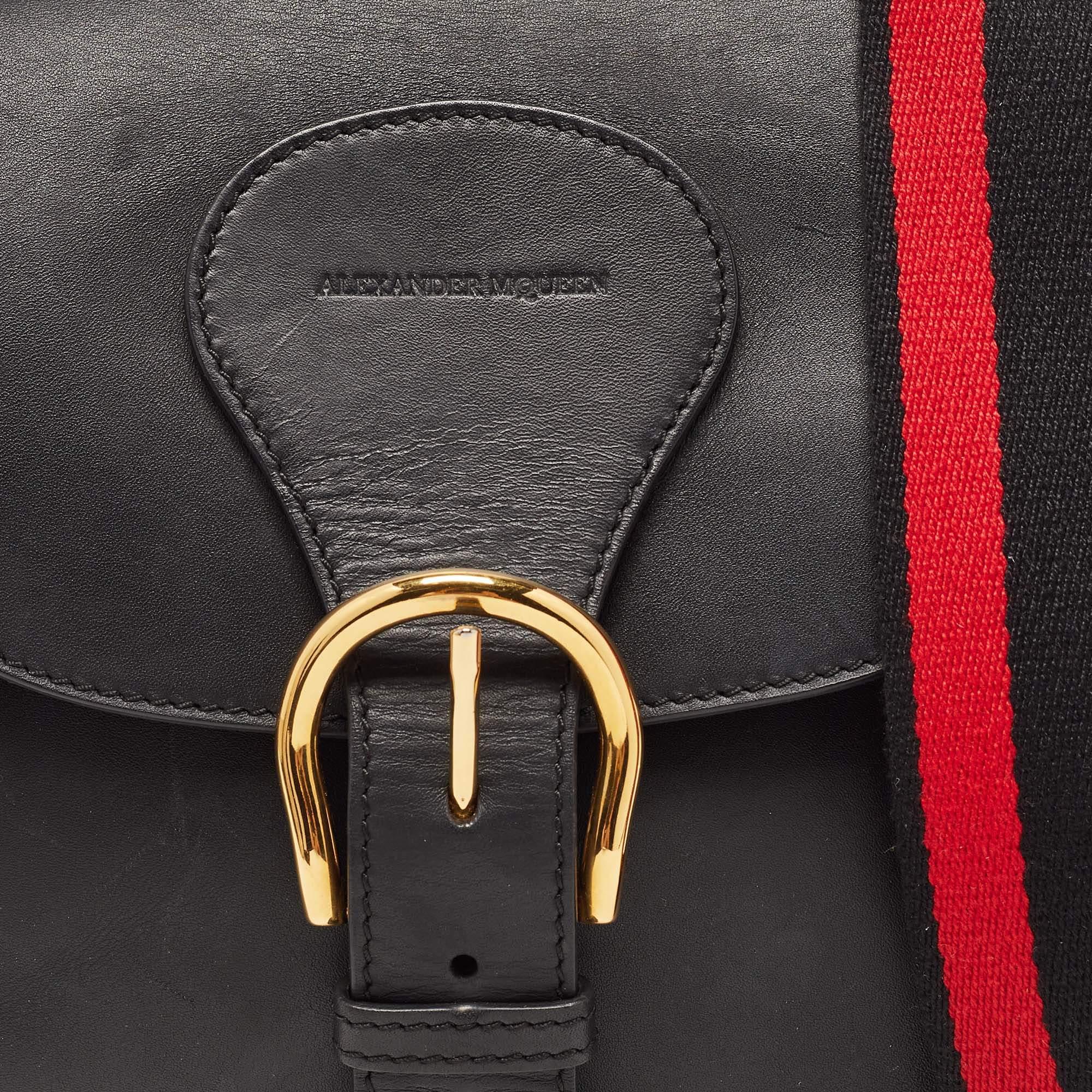 Alexander McQueen Black/Red Leather Buckle Flap Crossbody Bag 4