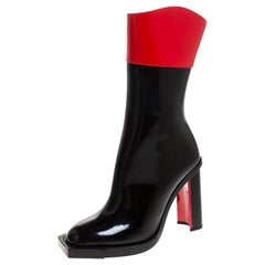 Alexander McQueen Black/Red Patent Leather Hybrid Mid Calf Boots Size 36
