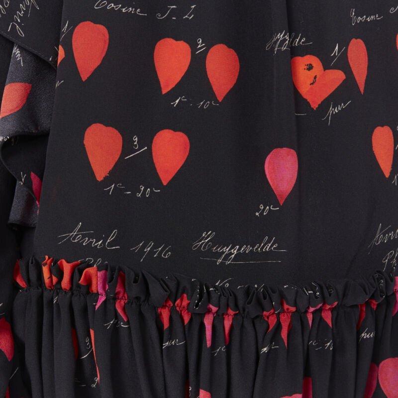 ALEXANDER MCQUEEN black red petal print silk ruffle off shoulder dress IT40 5