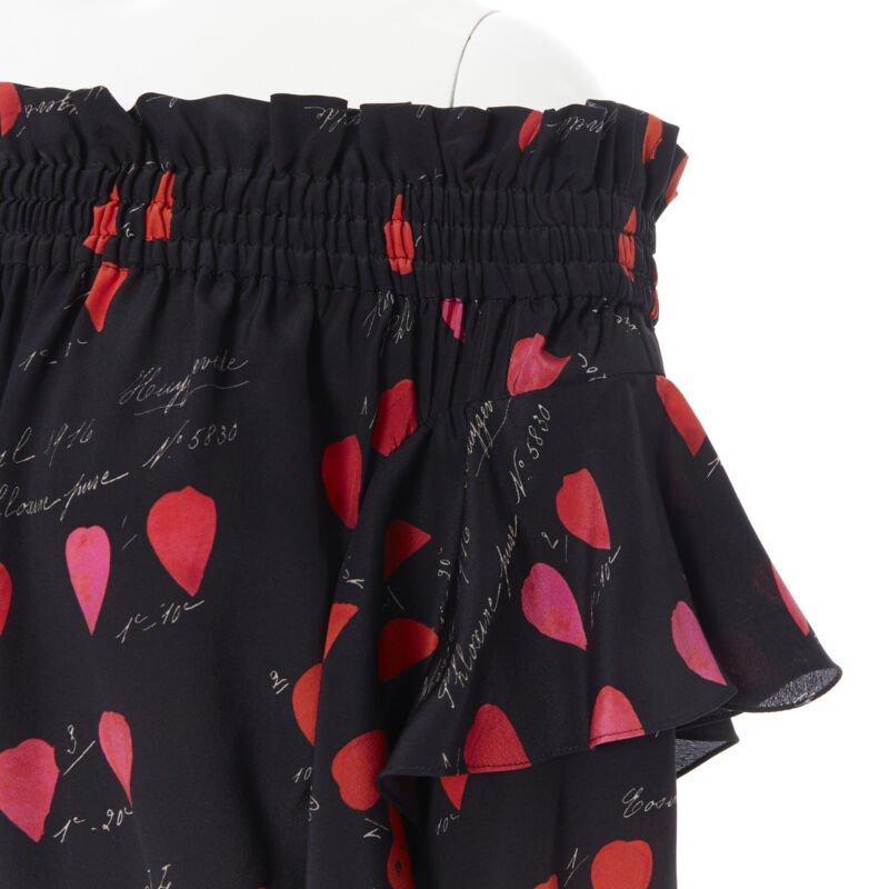 ALEXANDER MCQUEEN black red petal print silk ruffle off shoulder dress IT40 4