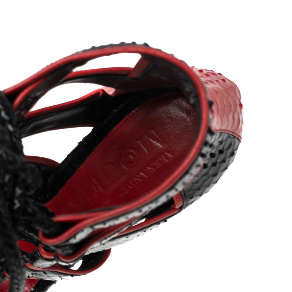 Women's Alexander McQueen Black/Red Python Leather Platform Cage Sandals Size 39