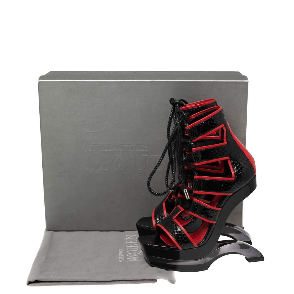 Alexander McQueen Black/Red Python Leather Platform Cage Sandals Size 39 4
