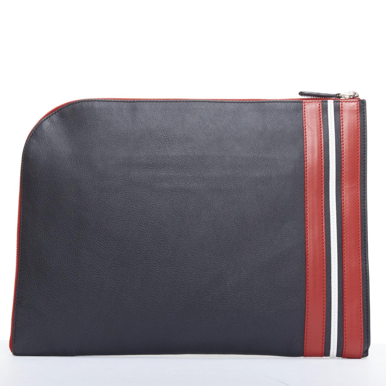 ALEXANDER MCQUEEN black red stripes leather portfolio clutch bag In Good Condition For Sale In Hong Kong, NT