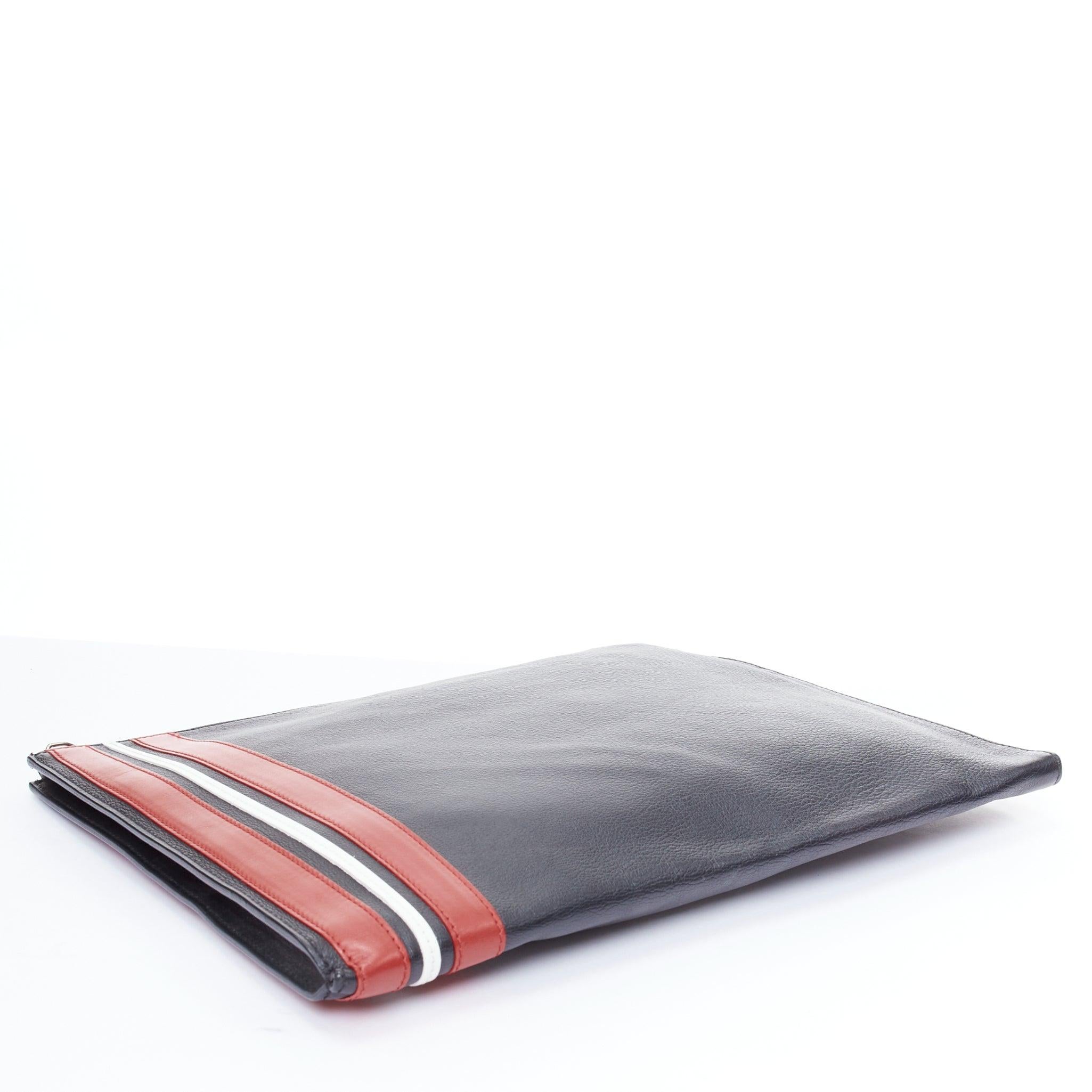 Men's ALEXANDER MCQUEEN black red stripes leather portfolio clutch bag For Sale