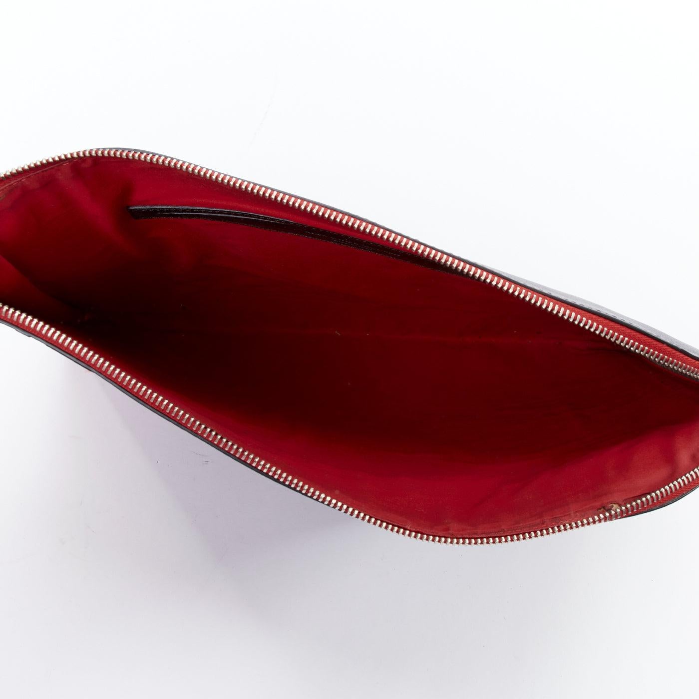ALEXANDER MCQUEEN black red stripes leather portfolio clutch bag For Sale 3