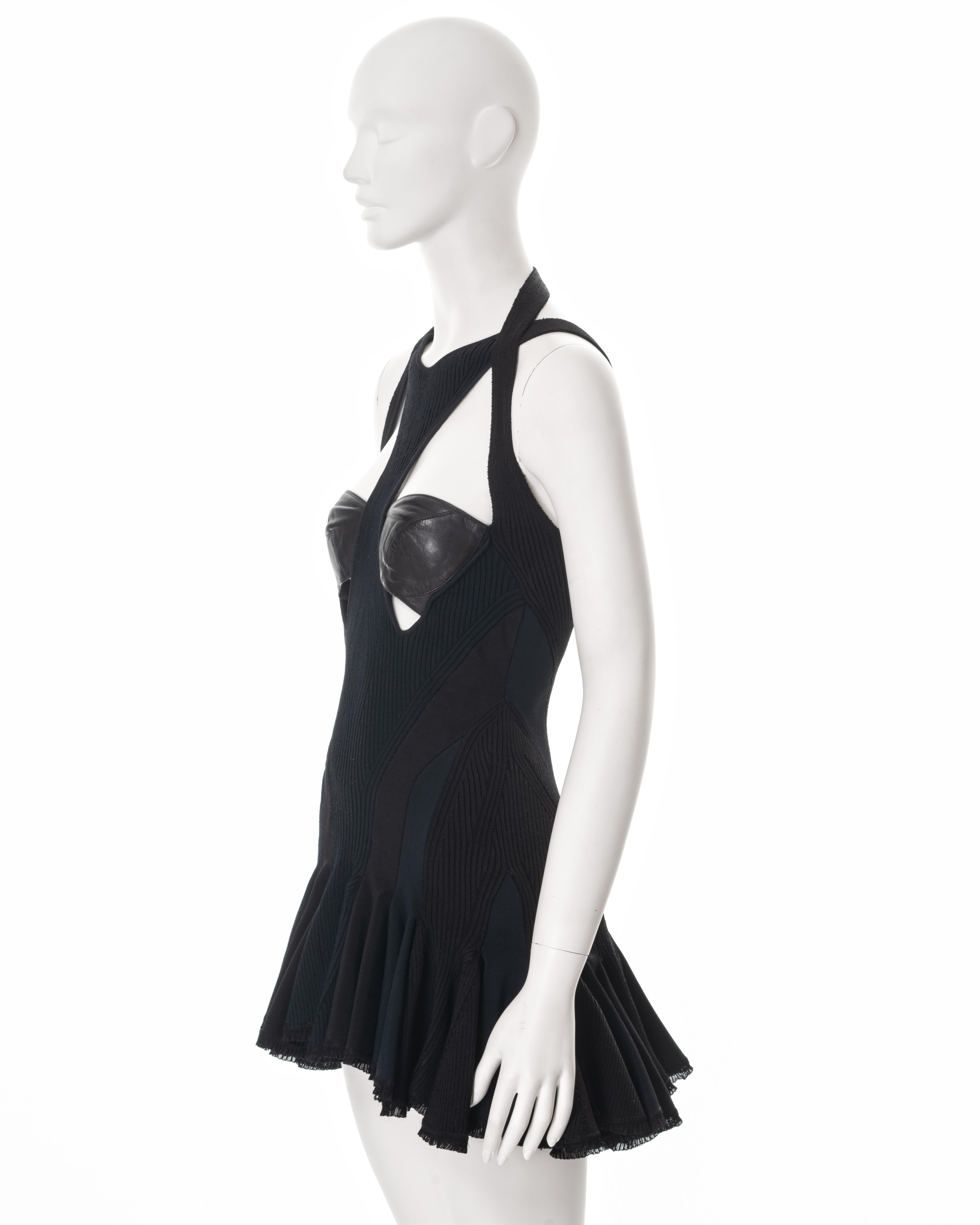 Alexander McQueen black rib knit mini dress with leather bustier, ss 2004 For Sale 6