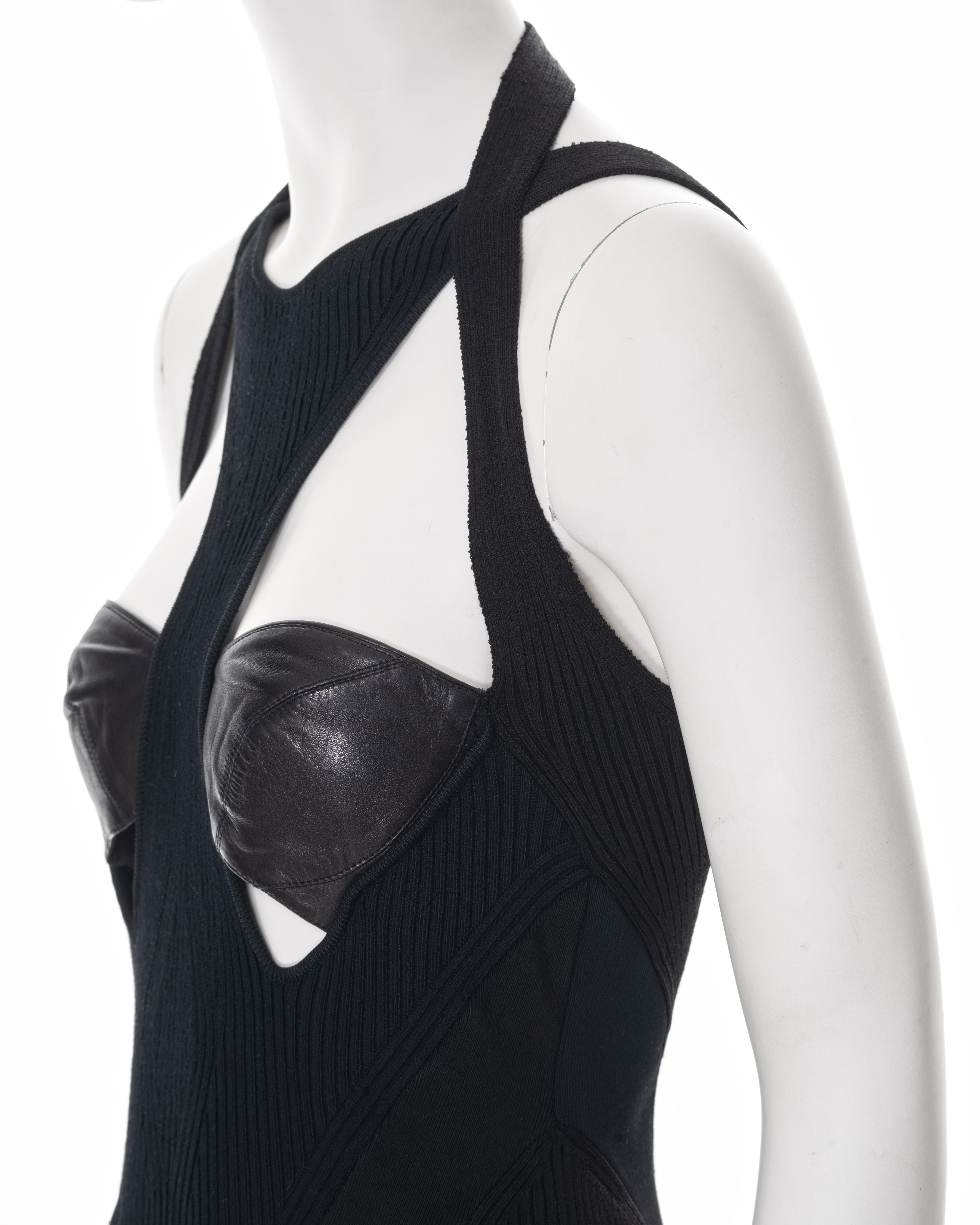Alexander McQueen black rib knit mini dress with leather bustier, ss 2004 For Sale 7