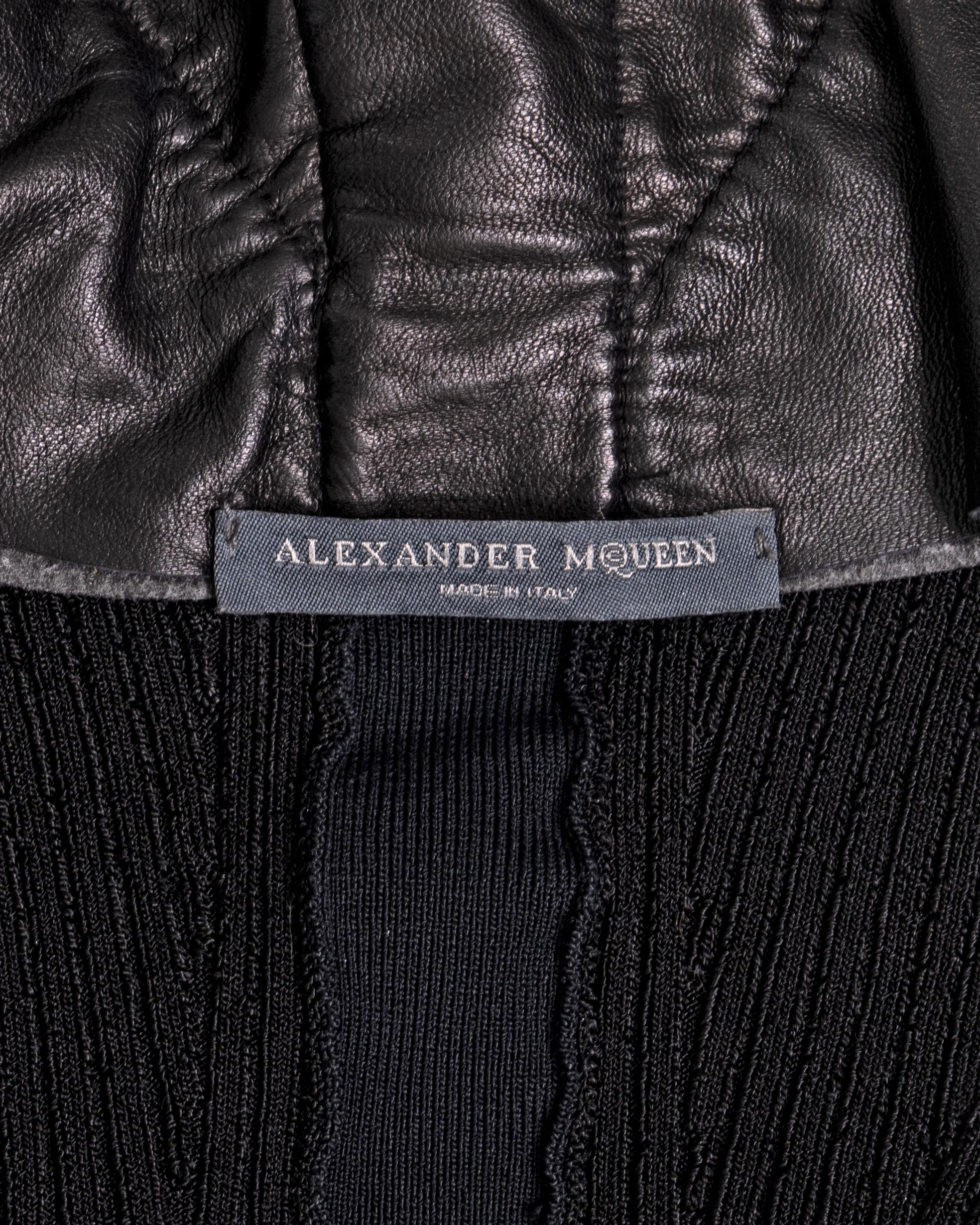 Alexander McQueen black rib knit mini dress with leather bustier, ss 2004 For Sale 8