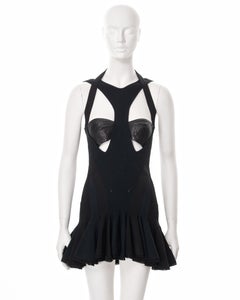 Alexander McQueen black rib knit mini dress with leather bustier, ss 2004