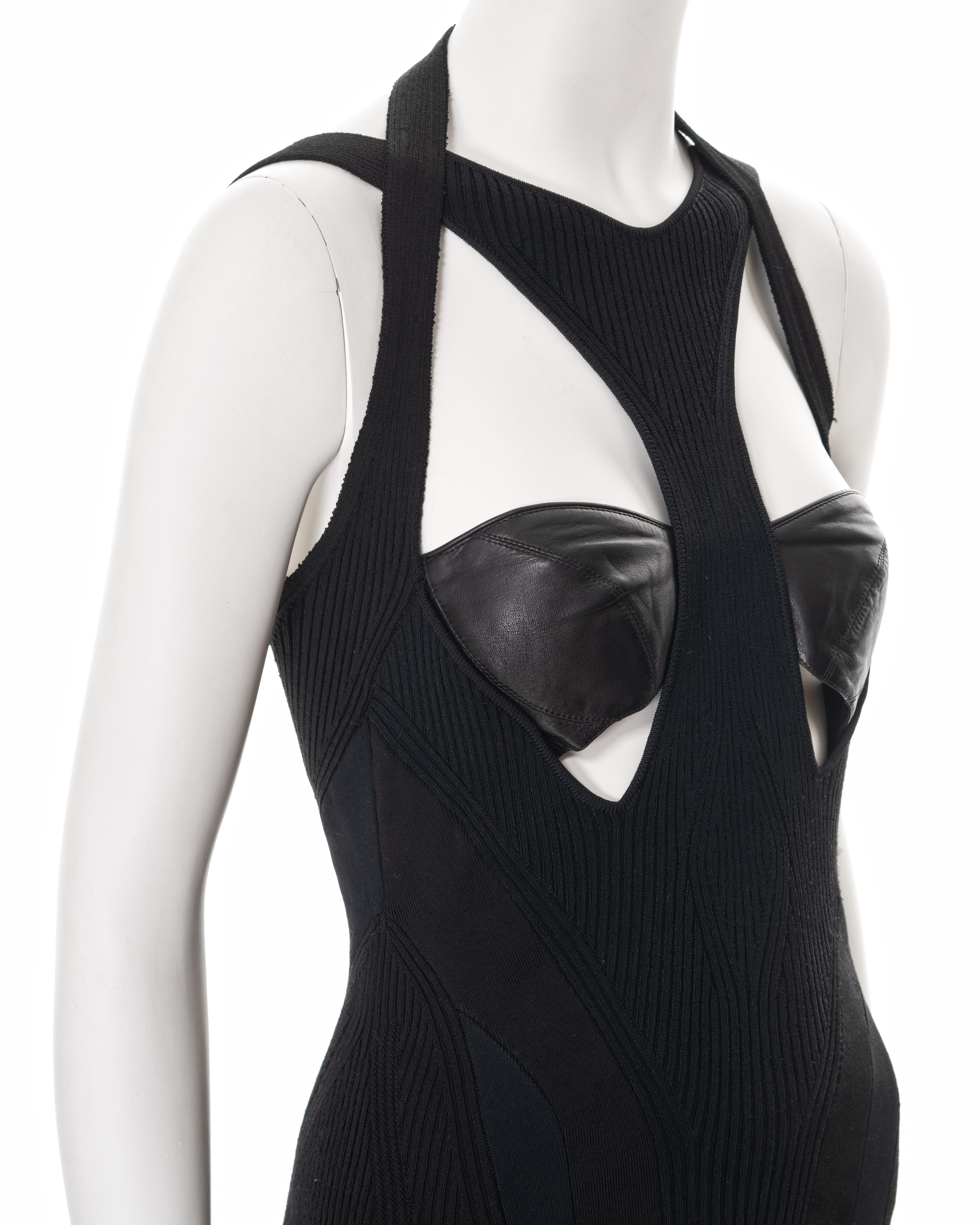 Alexander McQueen black rib knit mini dress with leather bustier, ss 2004 For Sale 1