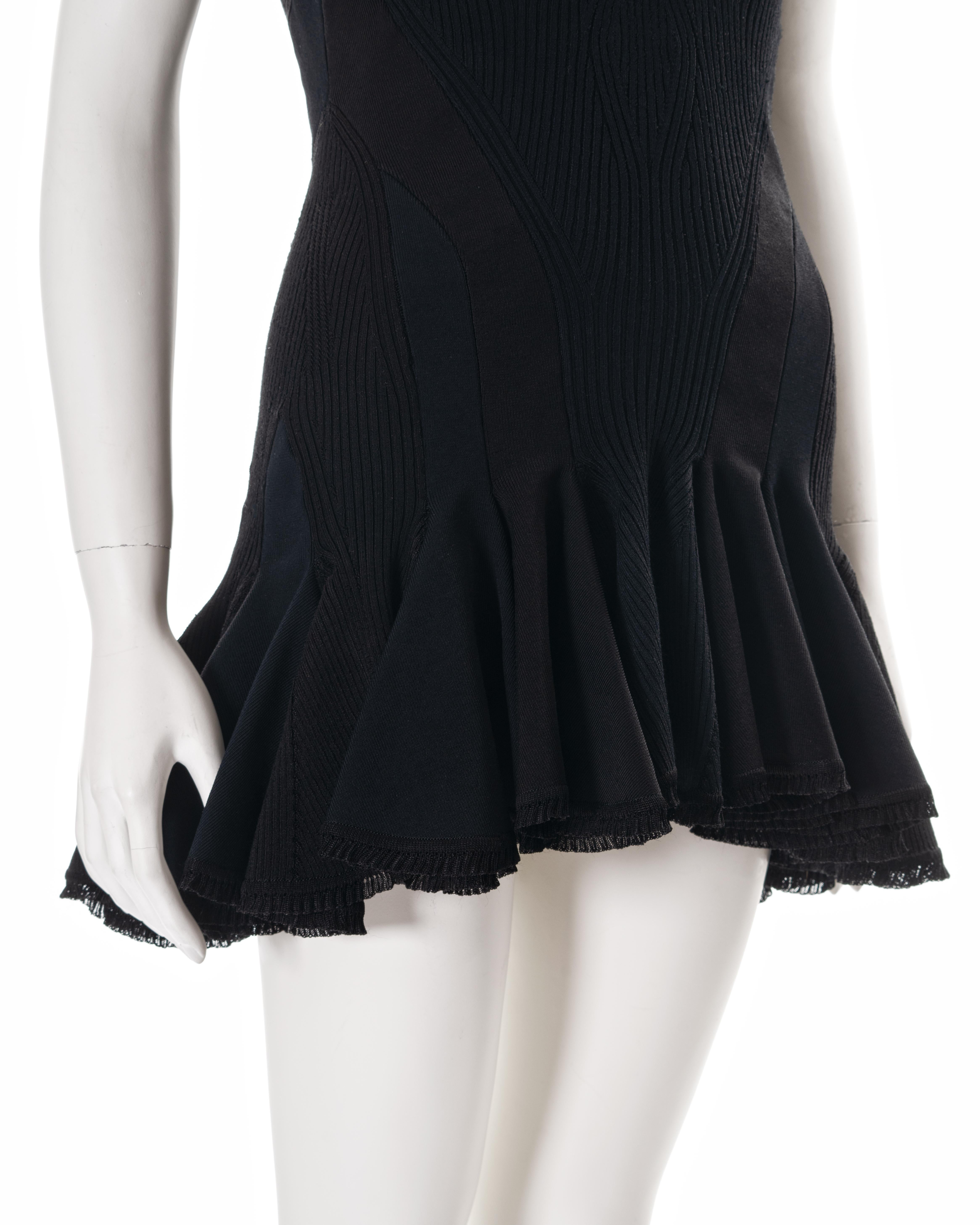 Alexander McQueen black rib knit mini dress with leather bustier, ss 2004 For Sale 2