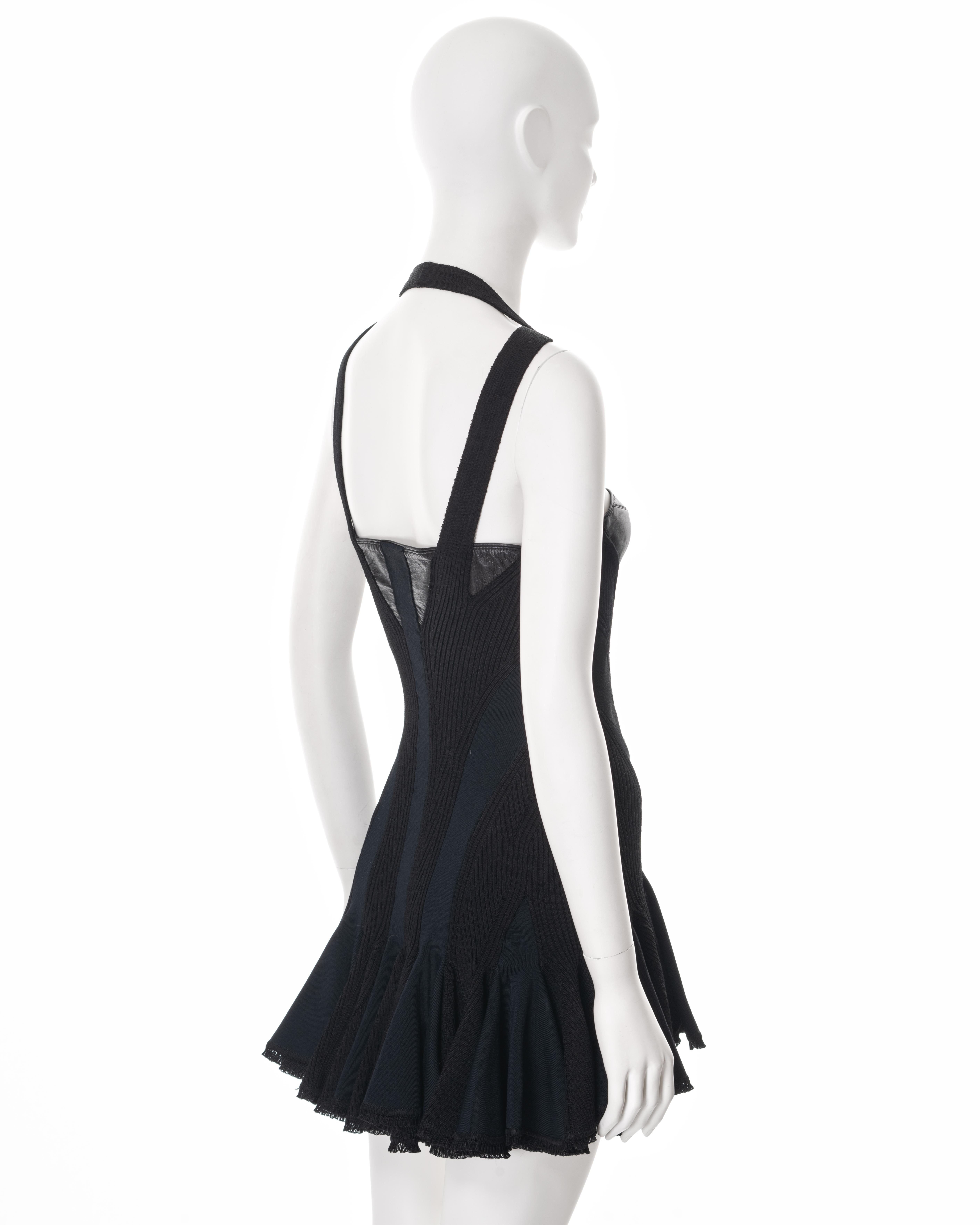 Alexander McQueen black rib knit mini dress with leather bustier, ss 2004 For Sale 3