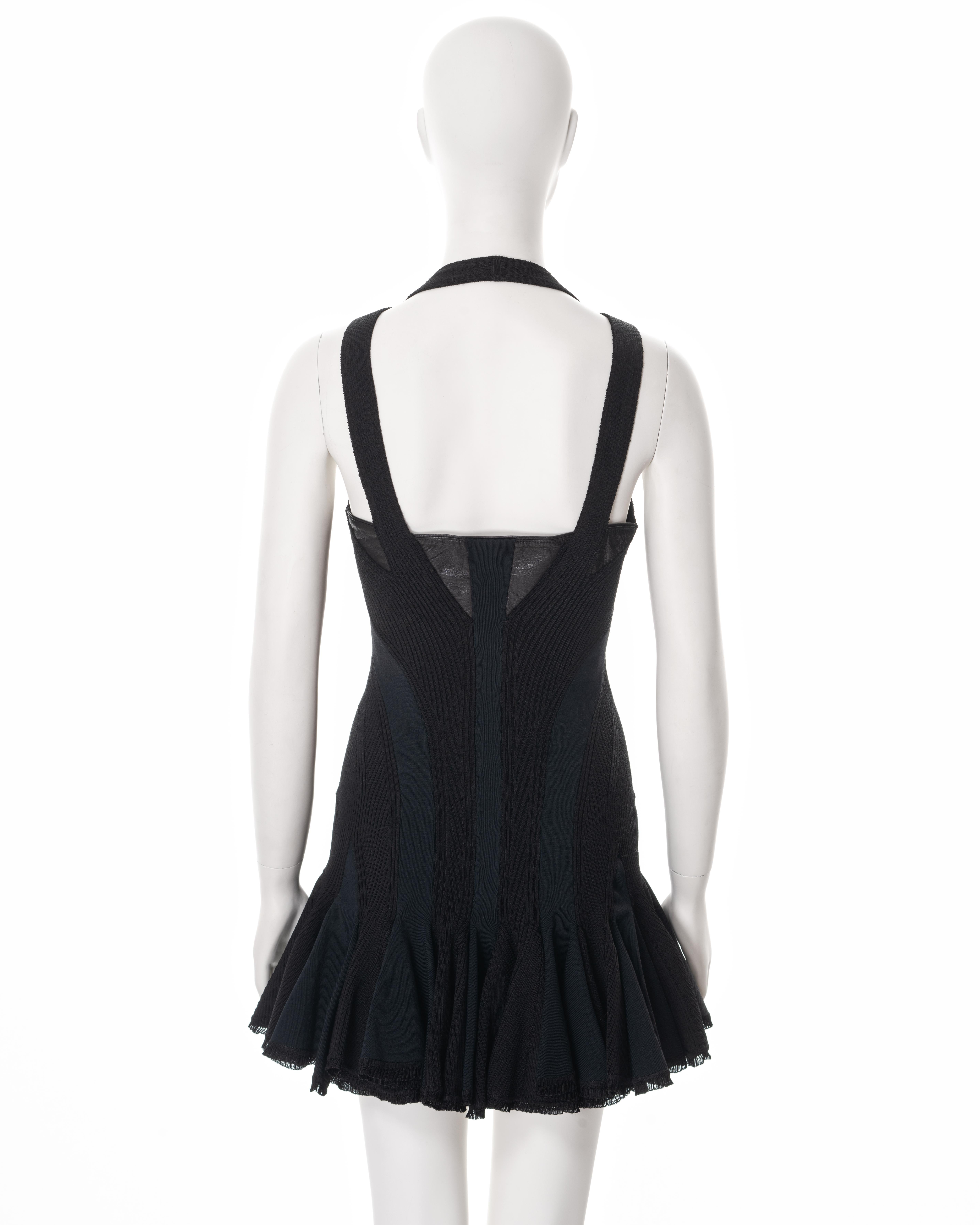 Alexander McQueen black rib knit mini dress with leather bustier, ss 2004 For Sale 4