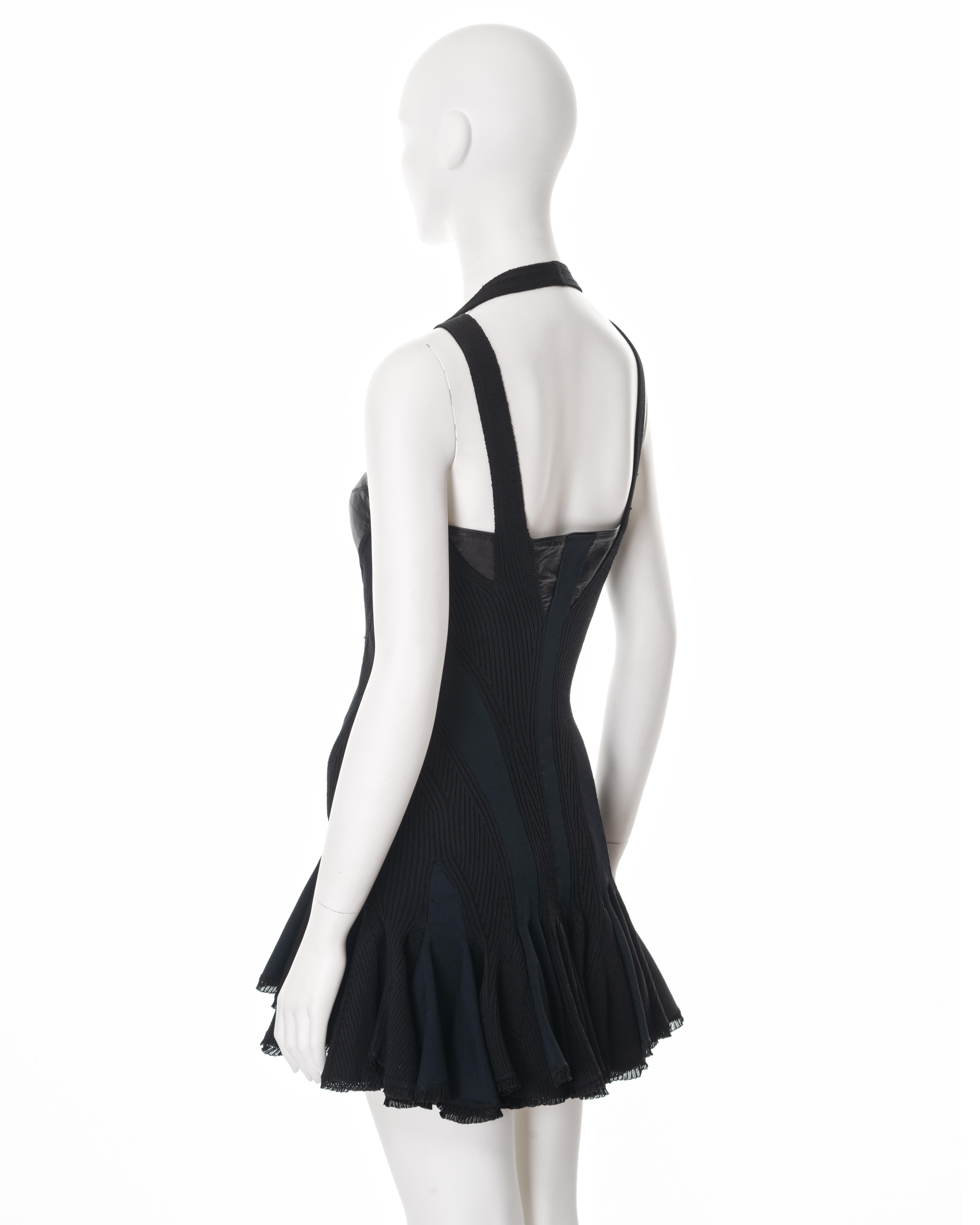 Alexander McQueen black rib knit mini dress with leather bustier, ss 2004 For Sale 5