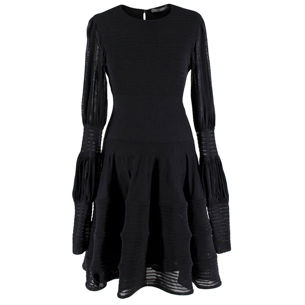 Alexander McQueen Black Ribbed Silk Dress - M For Sale