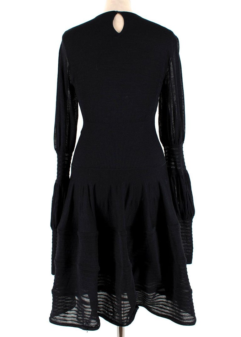 Alexander McQueen Black Ribbed Silk Dress - Size Medium For Sale at 1stDibs