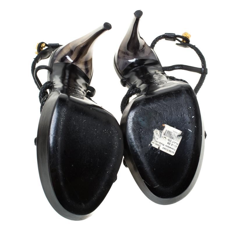 Alexander McQueen Black Rope Strap Leather Horn Heel Platform Sandals Size 40.5 1