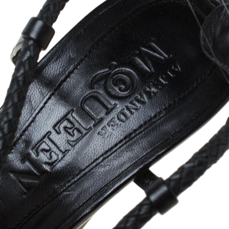 Alexander McQueen Black Rope Strap Leather Horn Heel Platform Sandals Size 40.5 2