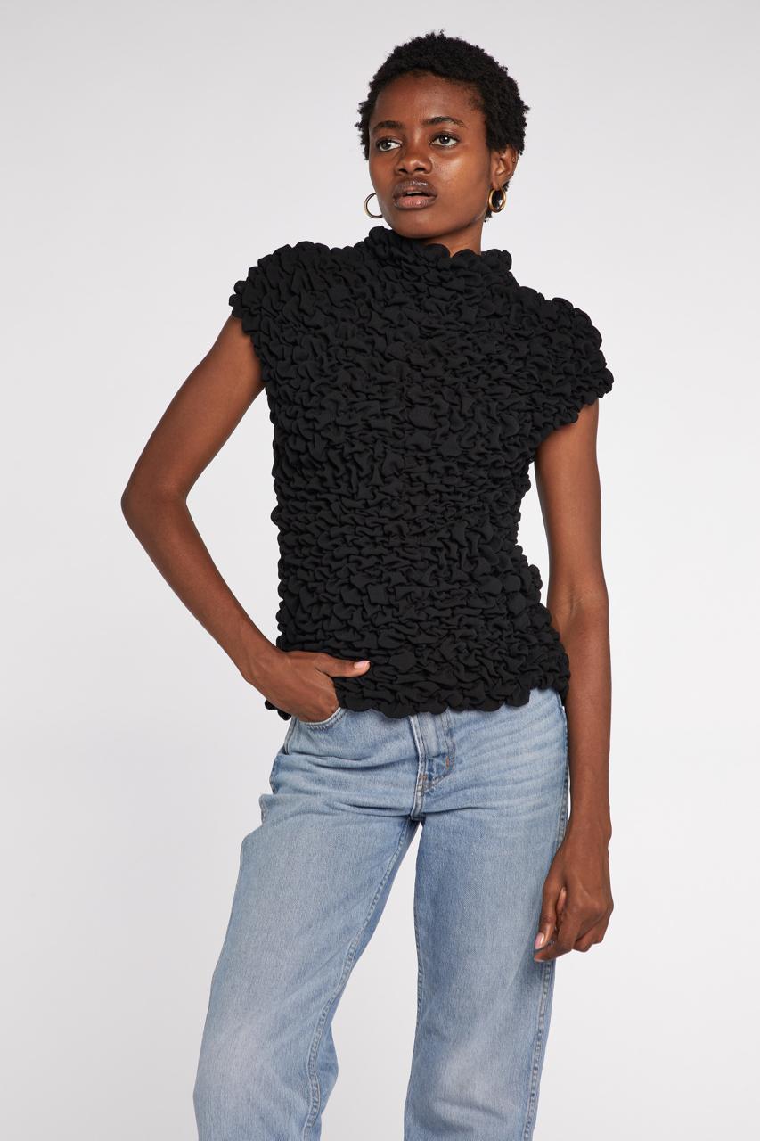 Nero Alexander McQueen Top nero con increspature A/I 1999 in vendita