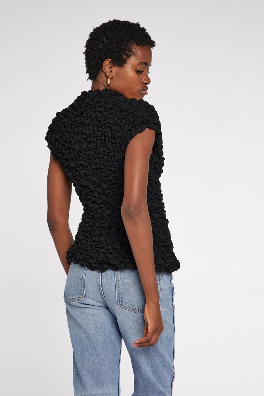 Donna Alexander McQueen Top nero con increspature A/I 1999 in vendita