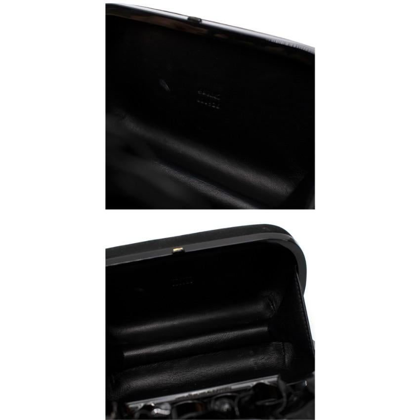 Alexander McQueen Black Satin 3D Enamel Roses Knuckle Clutch 3