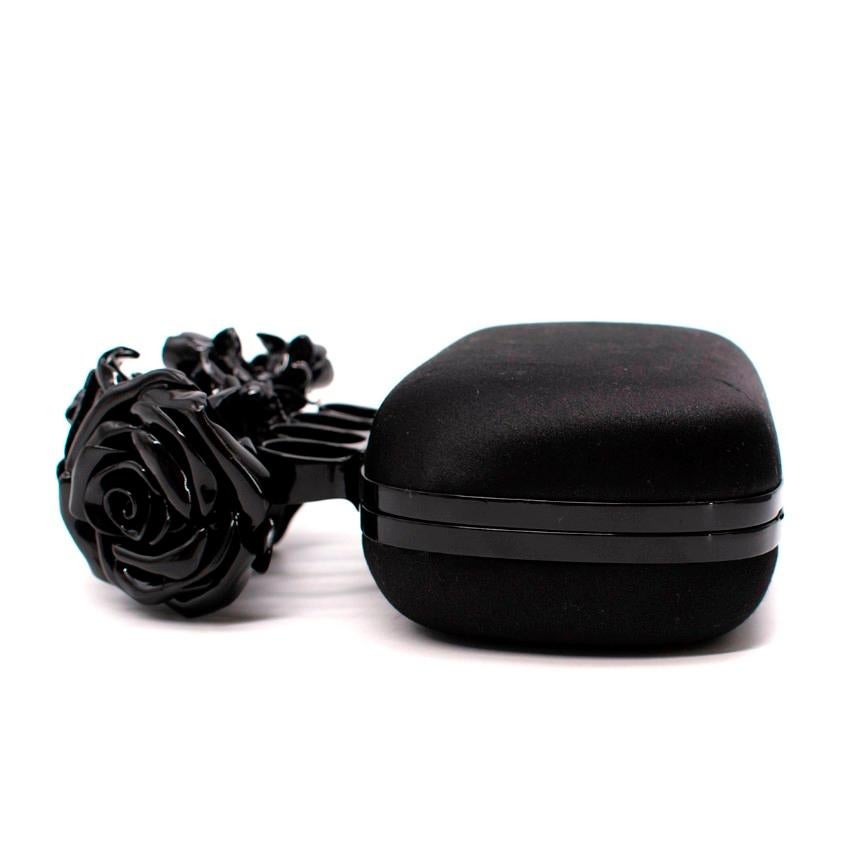 Alexander McQueen Black Satin 3D Enamel Roses Knuckle Clutch In Excellent Condition In London, GB