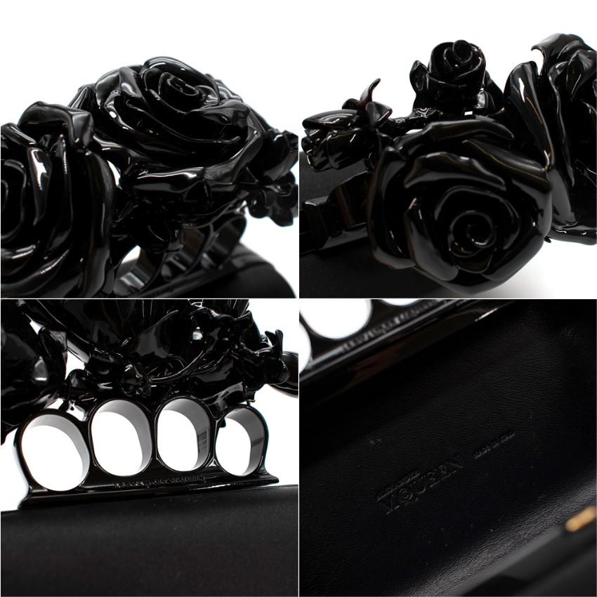 Alexander McQueen Black Satin 3D Enamel Roses Knuckle Clutch 2