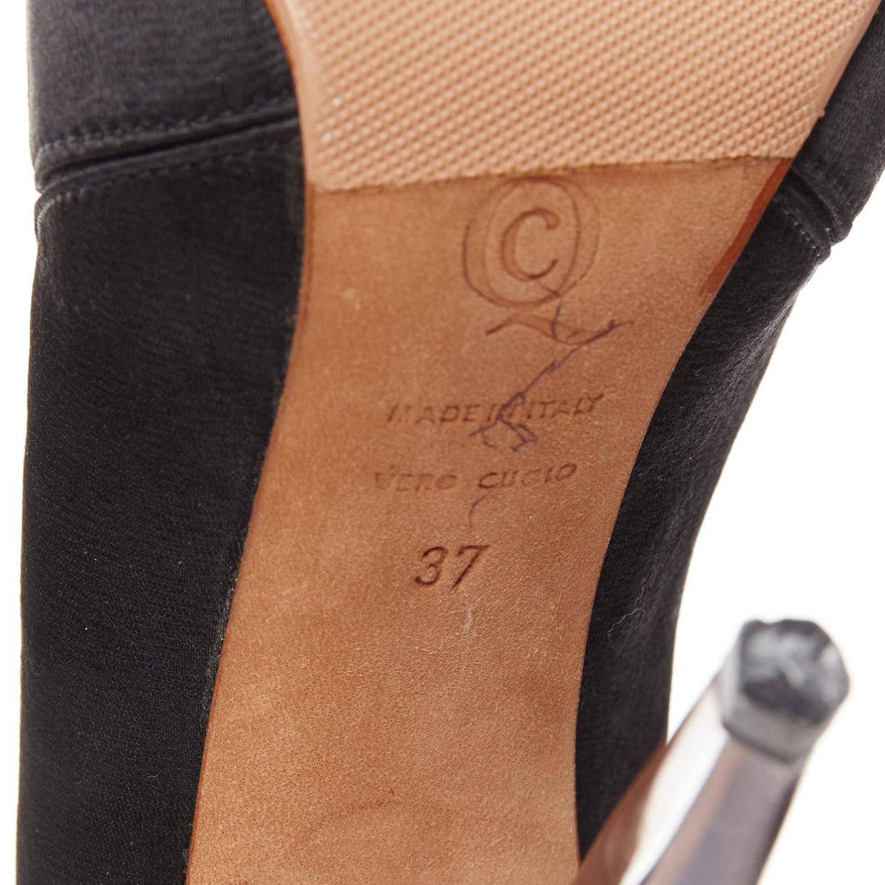 ALEXANDER MCQUEEN satén negro transparente lucite daga peep toe tacón EU37 en venta 5