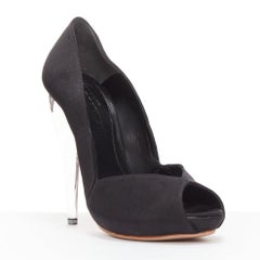 ALEXANDER MCQUEEN black satin clear lucite dagger peep toe heel EU37